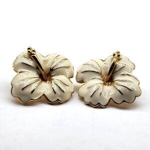 Vintage White & Gold Coloured Hibiscus Fashion Earrings
